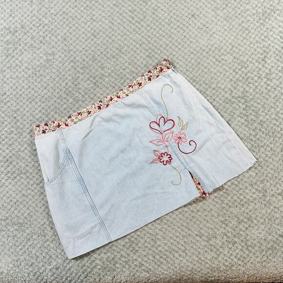 vintage y2k floral ultra micro mini low rise jean skirt cutie cottage core 10 - Picture 1 of 6